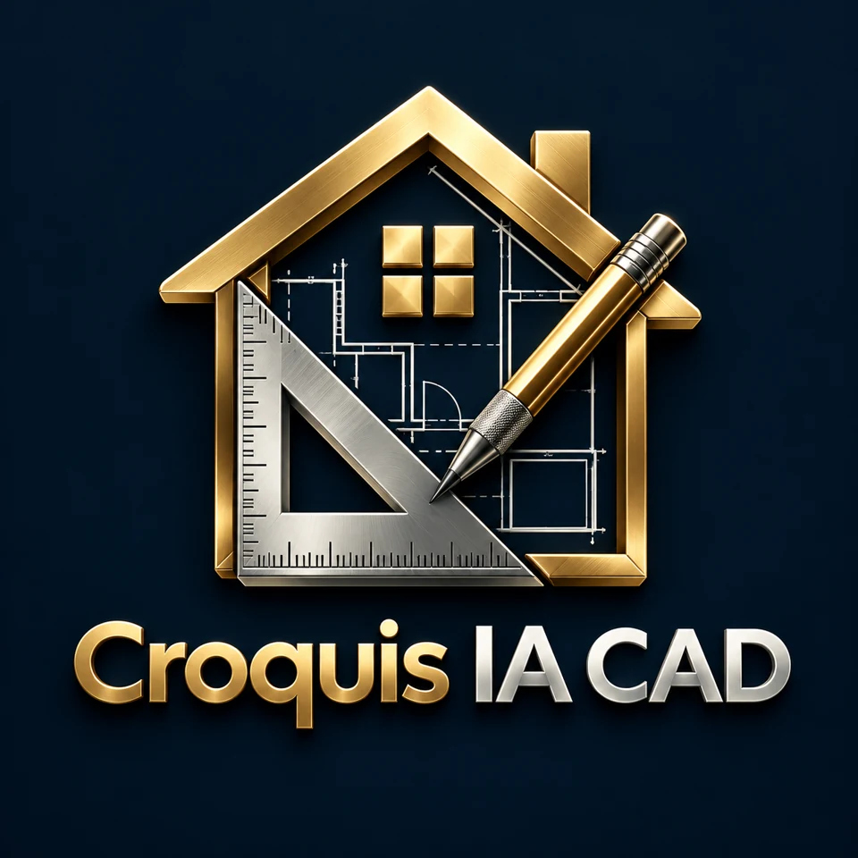 Logo AppValúo Croquis IA CAD en dorado y plata