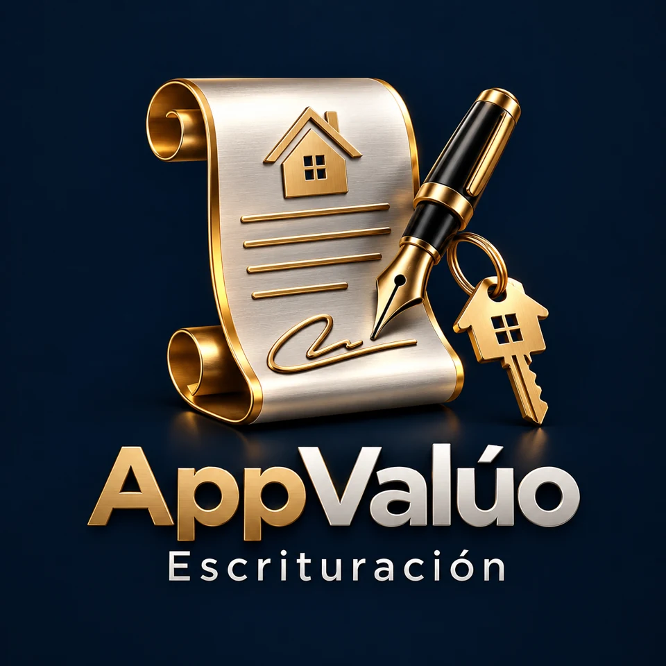 Logo AppValúo Escrituración en dorado y plata