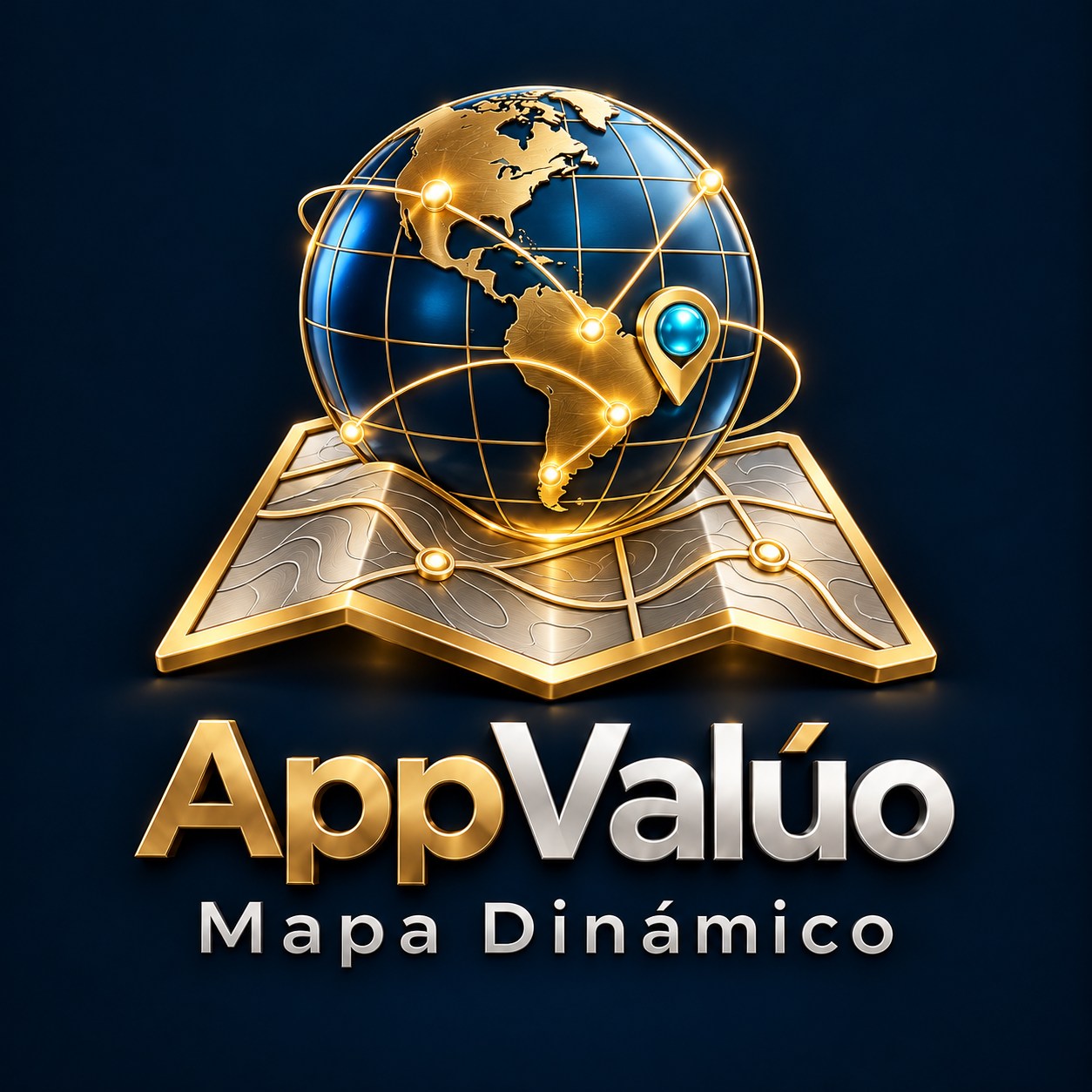Logo AppValúo Mapa Dinámico, globo geográfico con rutas y mapa topográfico