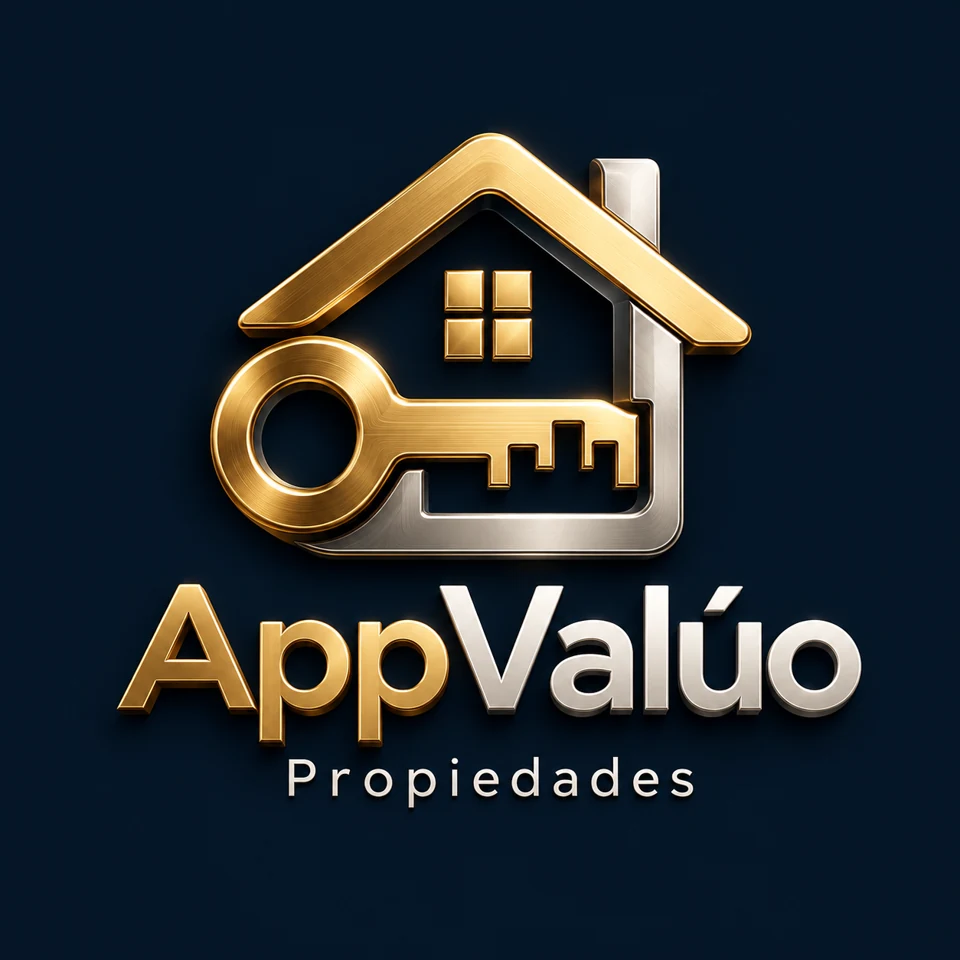 Logo AppValúo Propiedades en dorado y plata